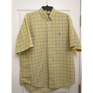 Men's Ralph Lauren Golf Tilden Button Down Short Sleeve Shirt Yellow Plaid